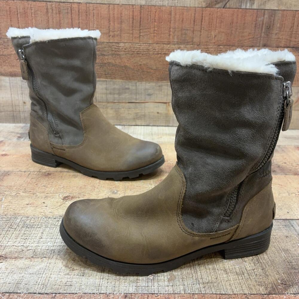 Sorel Snow Boots Womens Size 7 38 Brown Faux Fur Mid Calf Waterproof NL3025